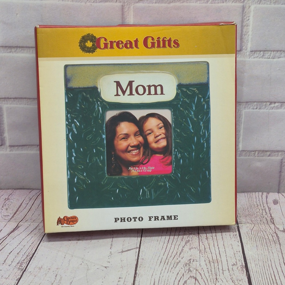 VTG Cracker Barrel Mom Photo Frame Ceramic Teal Green Leaf Texture 6x6 NIB